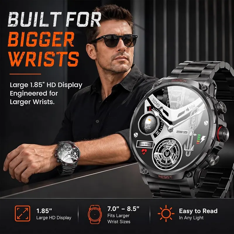 WalkerFit Military Rugged Smart Watches – 710mAh High-Capacity Battery & Long Battery Life