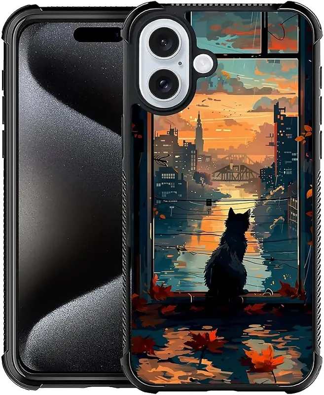 WANKBLC for iPhone 16 Case in Black Cat at Sunset