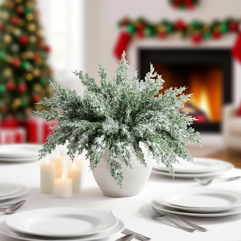 Watayo 10 Pack Artificial Christmas Snow Pine – Frosted white snow finish