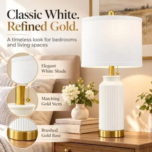 weddeg 24.5″ Modern Table Lamp Set – Textured white and gold design