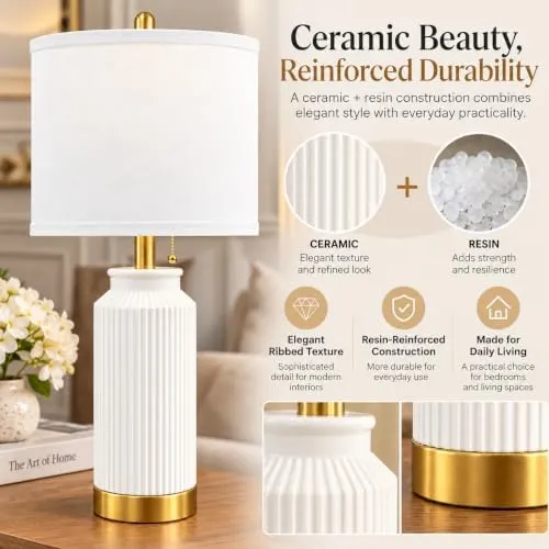 weddeg 24.5″ Modern Table Lamp Set – Durable ceramic-resin hybrid body