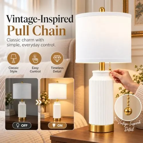 weddeg 24.5″ Modern Table Lamp Set – Convenient shade pull chain switch