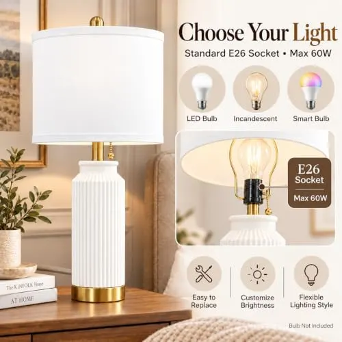 weddeg 24.5″ Modern Table Lamp Set – Includes clean white linen shades