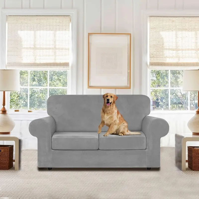 WEERRW Velvet Stretch 3 Pieces Couch Cover – Velvet stretch couch cover set