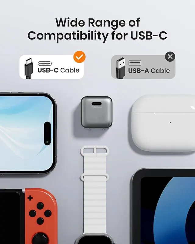 wegear 30W GaN USB C Wall Charger – Foldable plug design