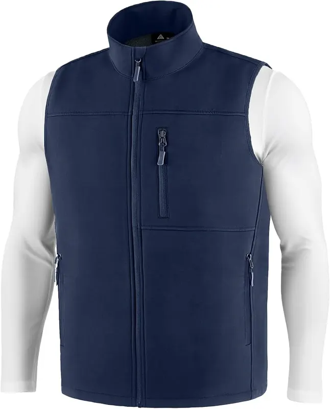 WENTTUO Mens Waterproof Softshell Vest in Navy Blue