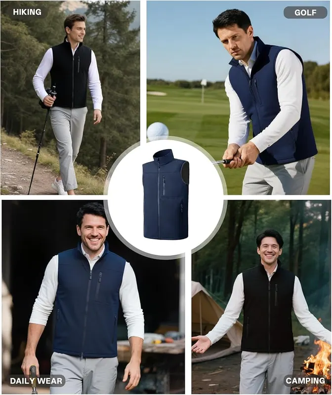 WENTTUO Mens Waterproof Softshell Vest – Adjustable drawstring hem