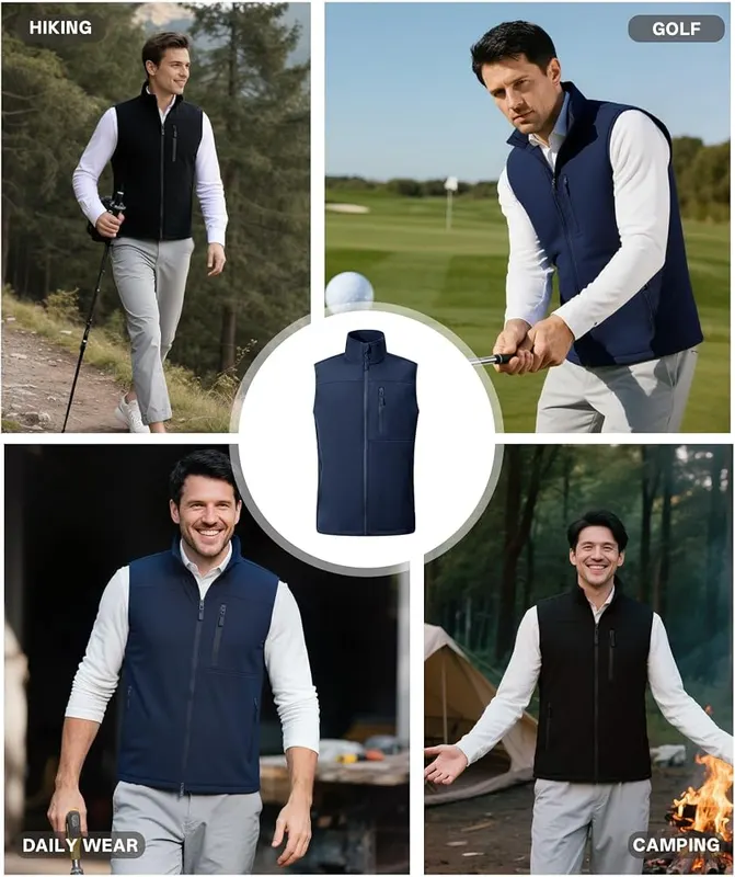 WENTTUO Mens Waterproof Softshell Vest – Navy Blue in Large