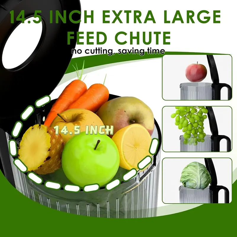 WHALLPRO Cold Press Juicer Gray – Powerful Motor & Extra-Wide Feed Chute for Whole Fruits