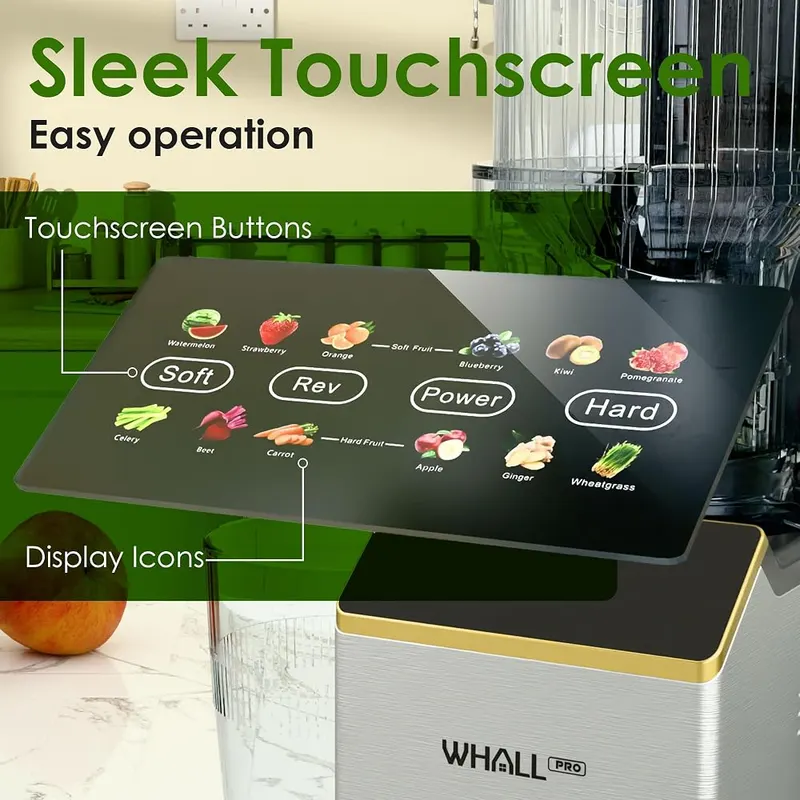 WHALLPRO Cold Press Juicer Gray – Touchscreen Controls with Dual Modes & Reverse