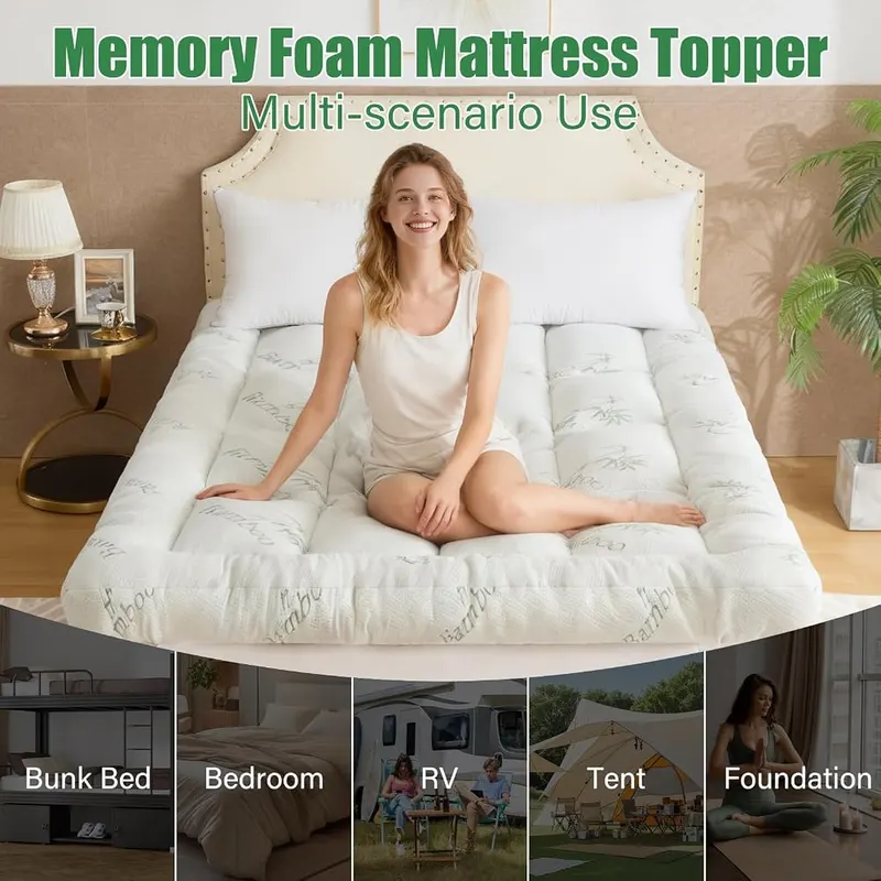 WhatsBedding 5 Inch Memory Foam Mattress Topper 8-18in – Breathable & Skin-Friendly