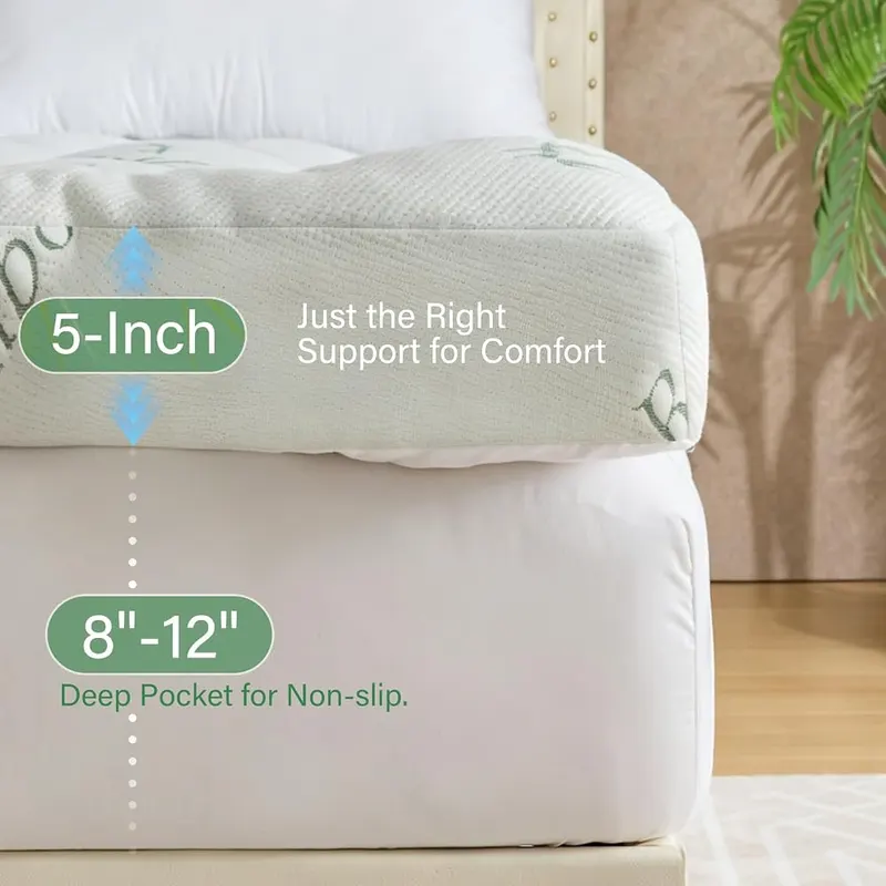 WhatsBedding 5 Inch Memory Foam Mattress Topper 8-18in – Deep Pockets