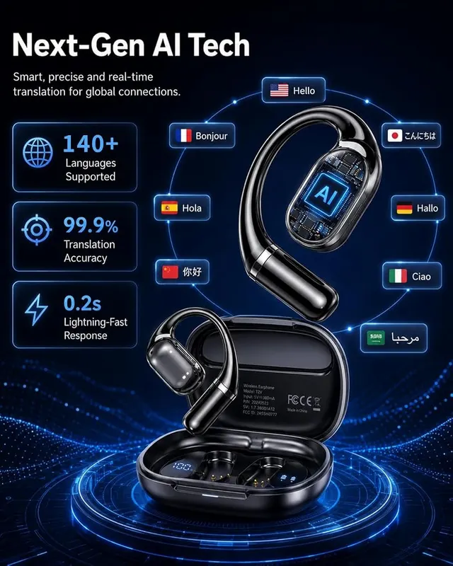 WHYKJTEK AI Translation Earbuds Real Time – Real-Time AI Translation for 141+ Languages