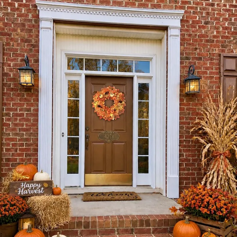 Wironlst 22 Inch Fall Wreaths – Maple leaves and pumpkins