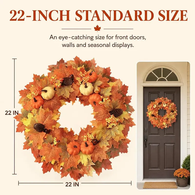 Wironlst 22 Inch Fall Wreaths – Pinecones and berries accent