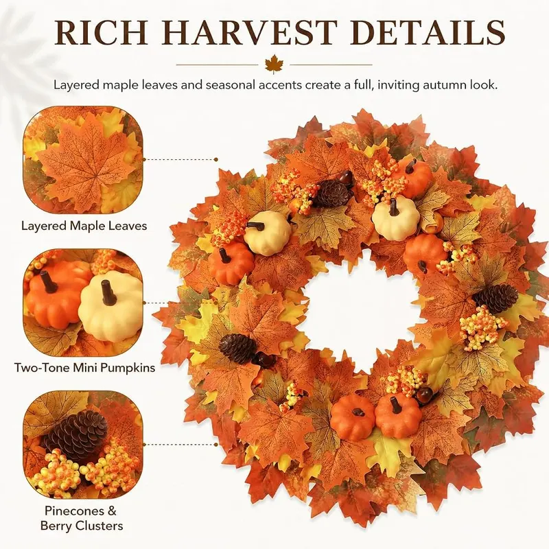 Wironlst 22 Inch Fall Wreaths – Rattan base material