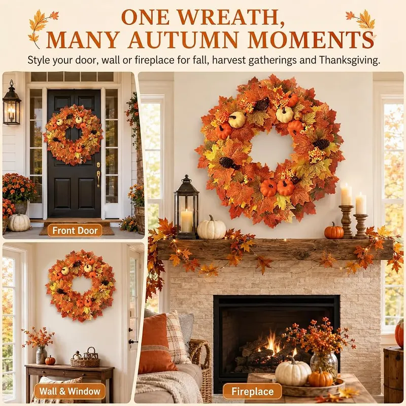 Wironlst 22 Inch Fall Wreaths – Farmhouse harvest style