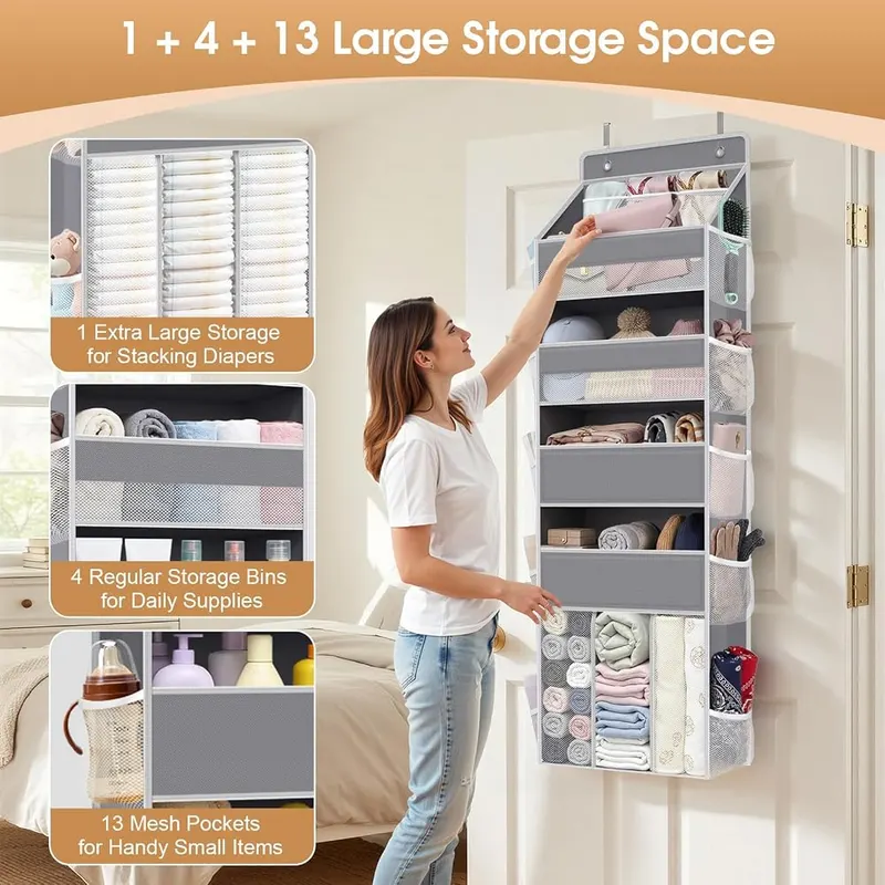 WISELIFE 5-Tier Over the Door Organizer – Customizable Compartments