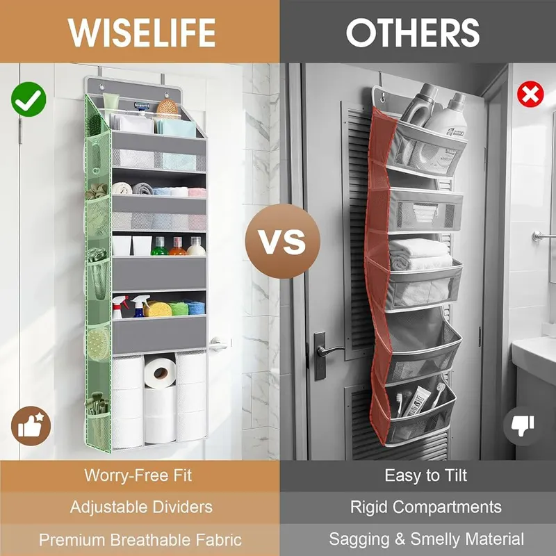 WISELIFE 5-Tier Over the Door Organizer – Tool-Free Installation