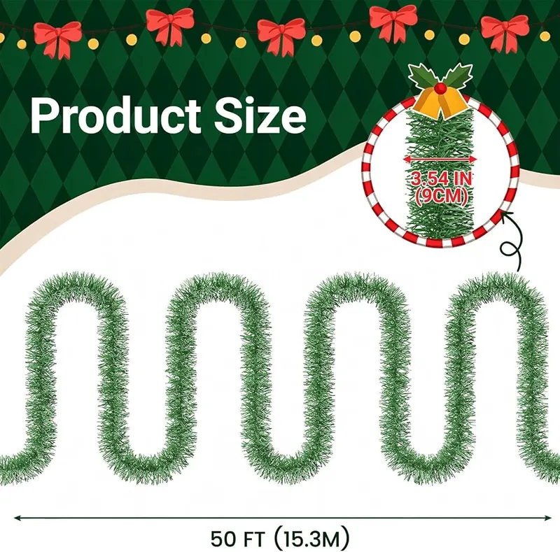 WISELIFE Green Christmas Garland – Dense & Sparkling Metallic Look