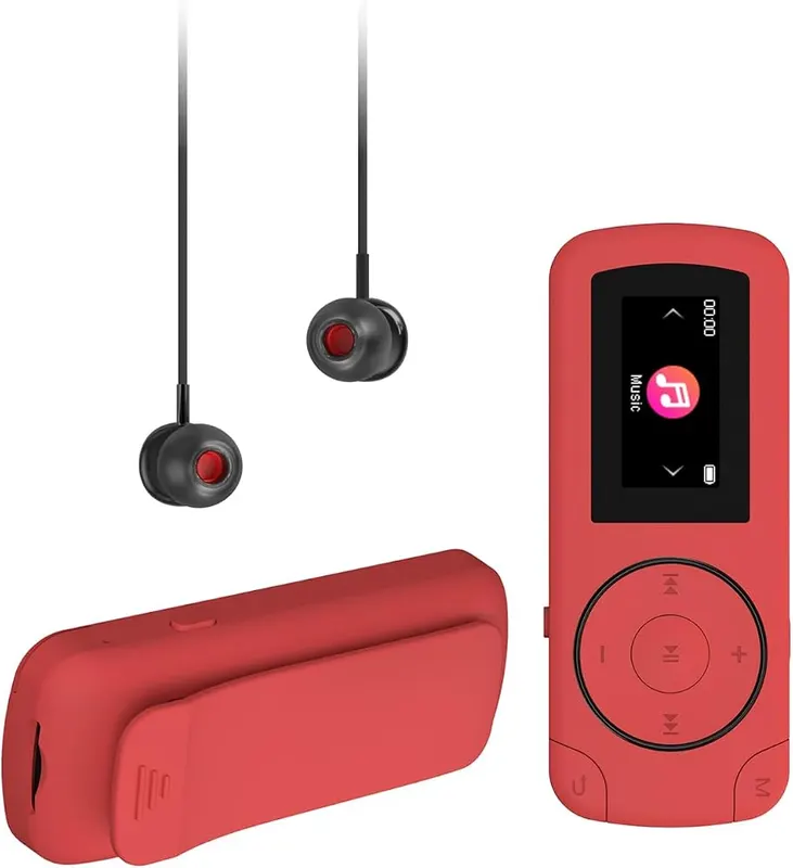 wiwoo 64GB Clip on Mini MP3 Player in Coral Red