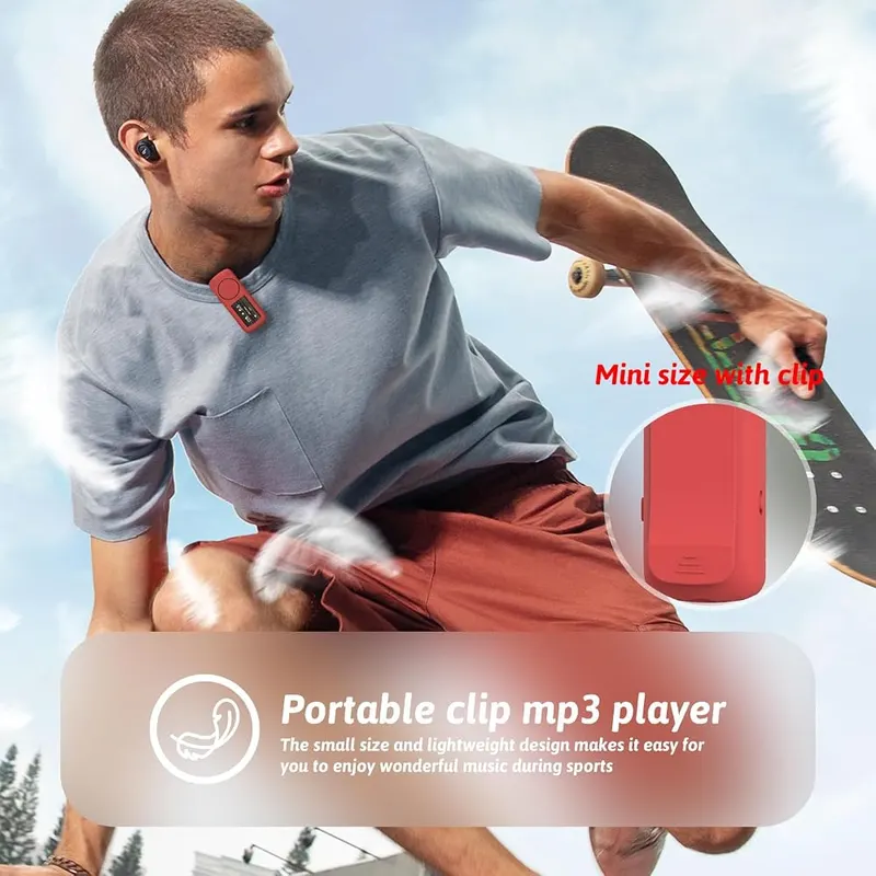 wiwoo 64GB Clip on Mini MP3 Player – FM radio and shuffle playback
