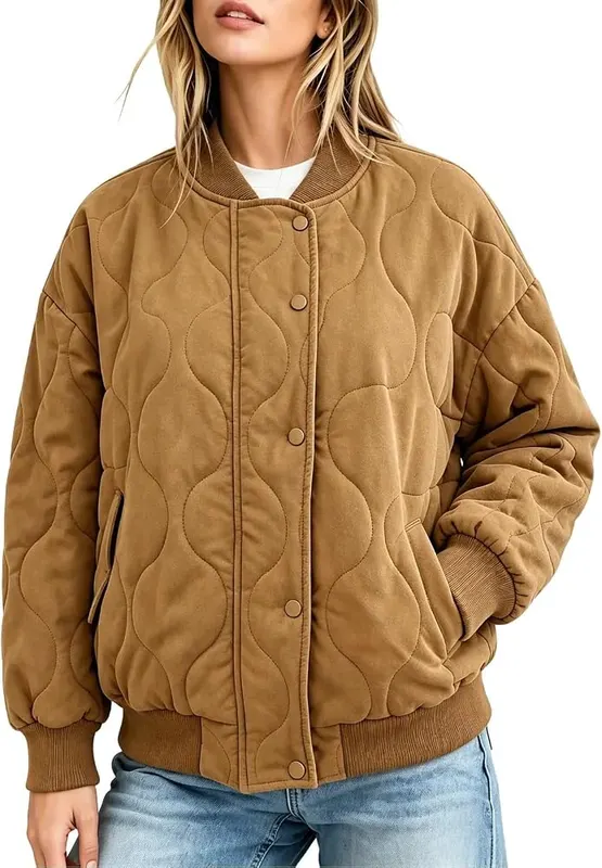 Wkishenl Quilted Bomber Jacket Womens Cropped Warm – Soft thick padding locks in heat