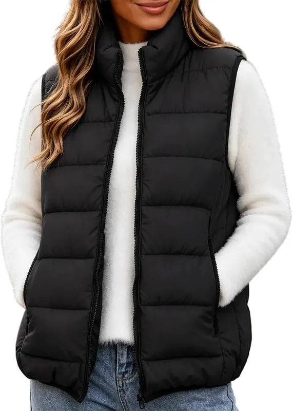 Wkishenl Womens Puffer Vests Lightweight Plus Size in Black