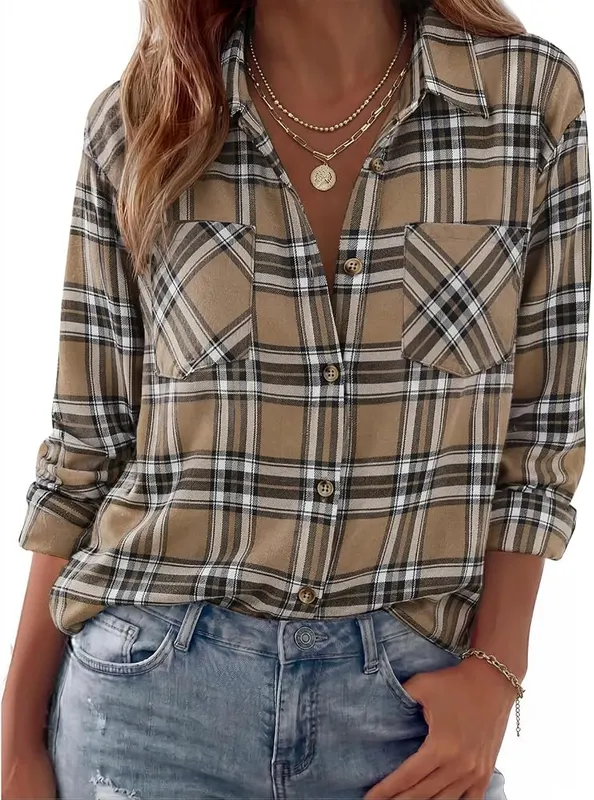 Women’s Long Sleeve Shirts Plaid Flannel Western