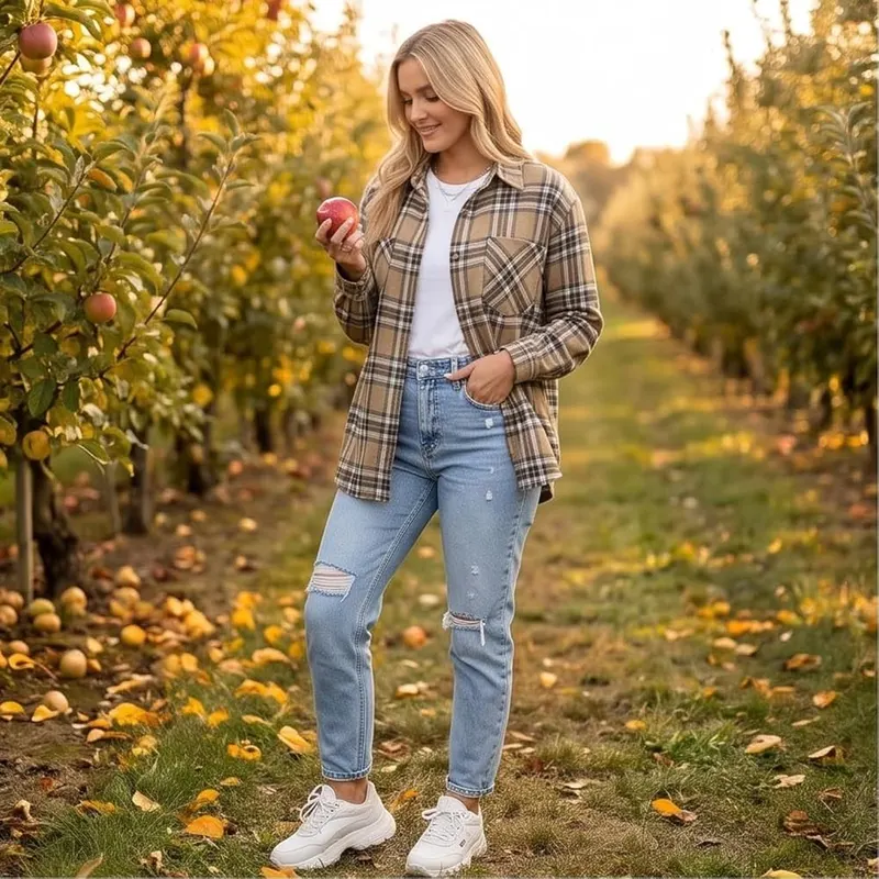 Women’s Long Sleeve Shirts Plaid Flannel Western – product photo 4 of 7