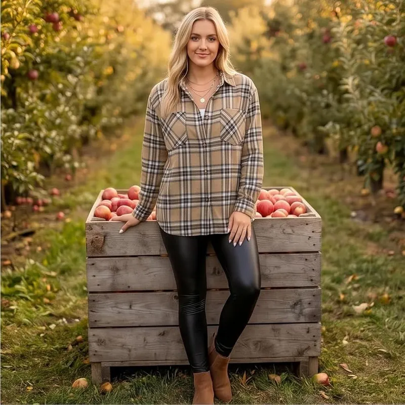 Women’s Long Sleeve Shirts Plaid Flannel Western – product photo 5 of 7