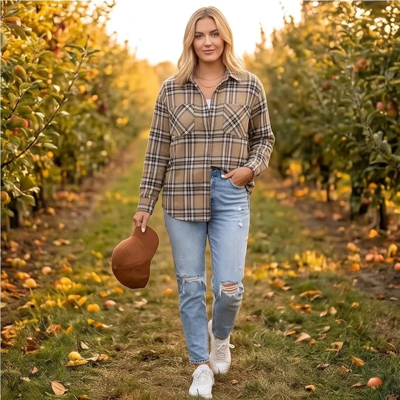 Women’s Long Sleeve Shirts Plaid Flannel Western – product photo 7 of 7