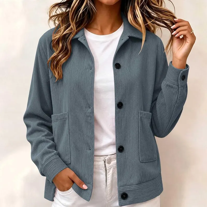Womens Corduroy Jacket Collared Cropped Button Casual – product photo 3 of 8