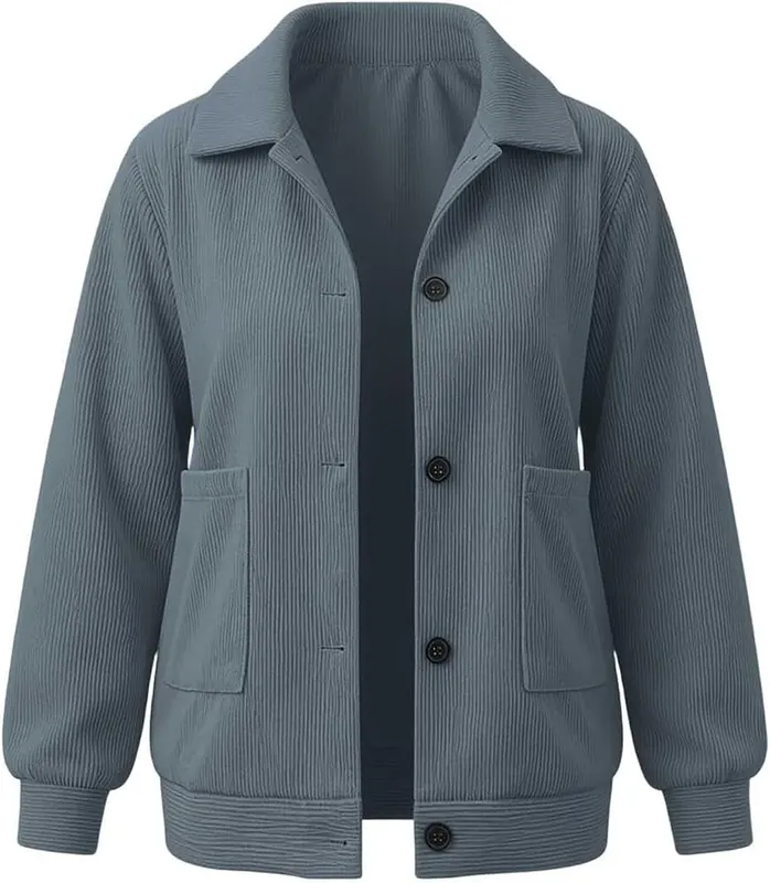 Womens Corduroy Jacket Collared Cropped Button Casual – product photo 6 of 8