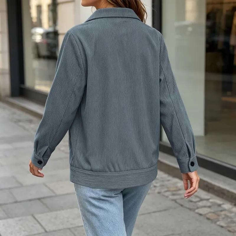 Womens Corduroy Jacket Collared Cropped Button Casual – product photo 7 of 8