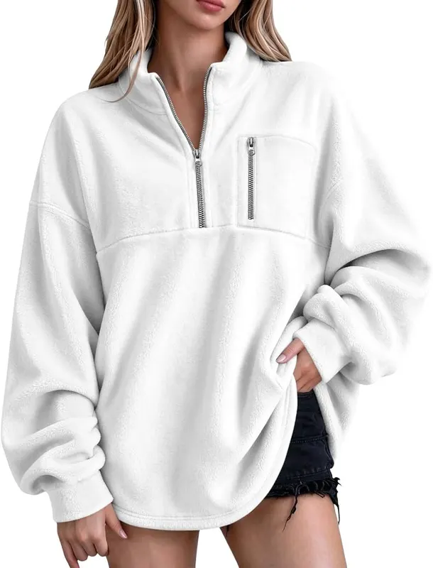 Womens Fleece Quarter Zip Pullover Winter Oversized Y2K