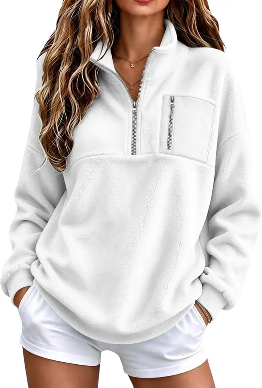 Womens Fleece Quarter Zip Pullover Winter Oversized Y2K – product photo 2 of 8