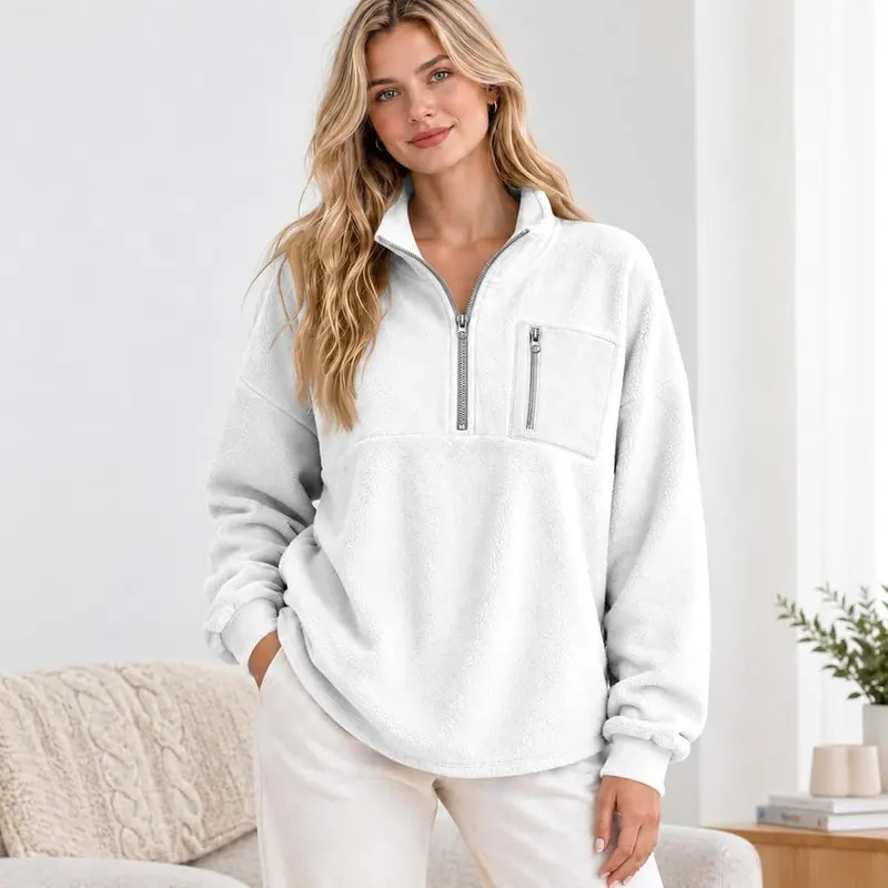 Womens Fleece Quarter Zip Pullover Winter Oversized Y2K – product photo 4 of 8