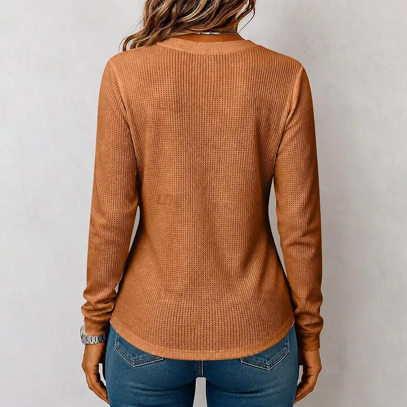 Generic Womens Long Sleeve Shirts Waffle Knit A005-ginger – product photo 5 of 7