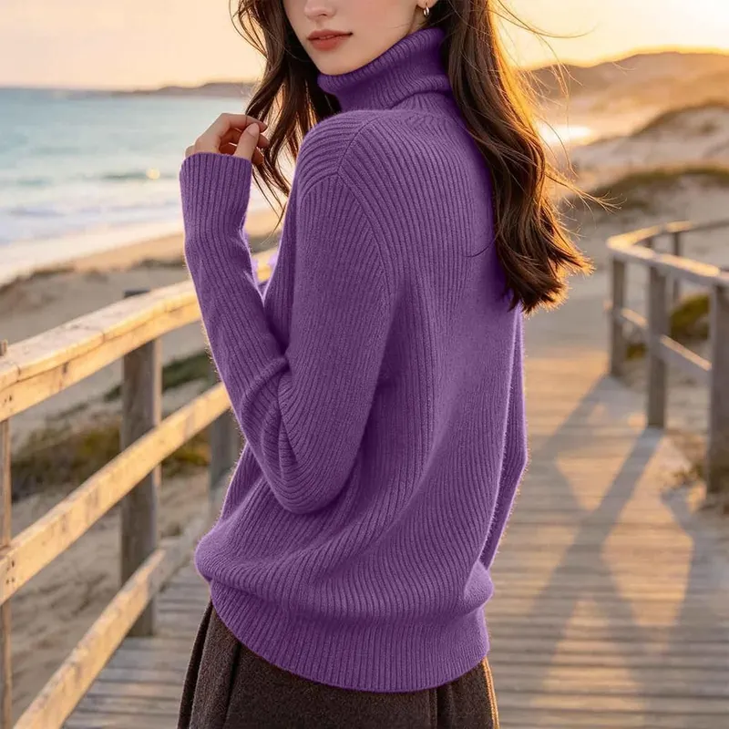 HswsEJ Womens Mock Neck Sweater Knit Oversized – product photo 3 of 6