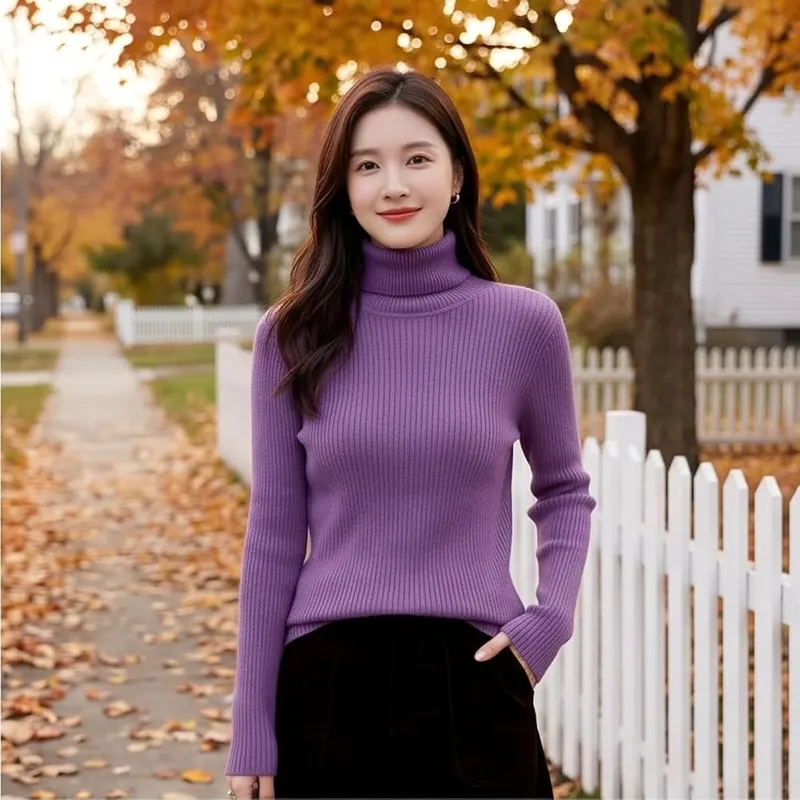 HswsEJ Womens Mock Neck Sweater Knit Oversized – product photo 6 of 6