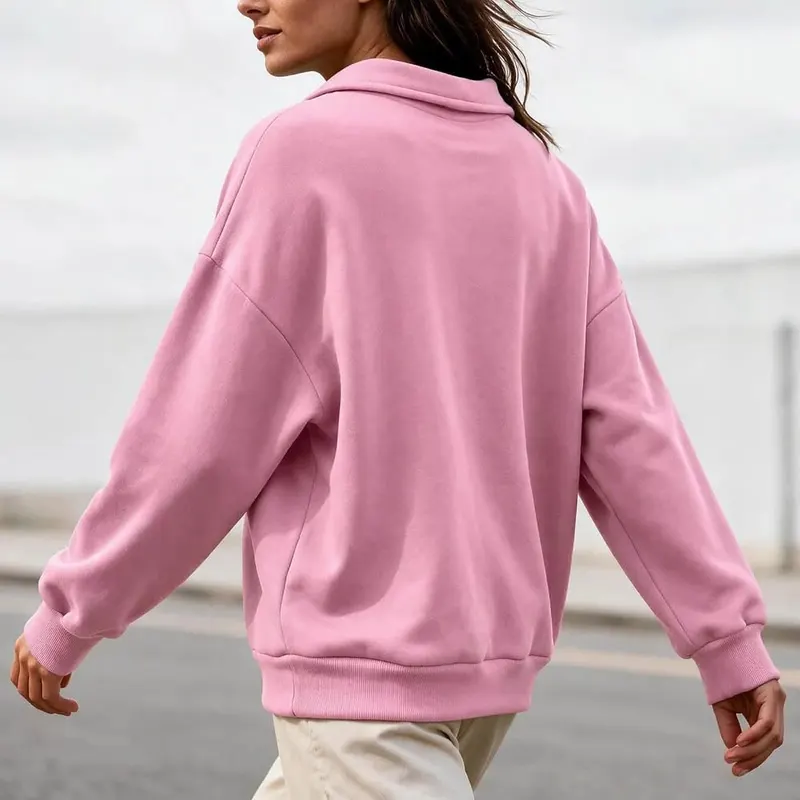 Generic Womens Mock Neck Sweatshirt Oversized Ruffle T001-pink X-Large – product photo 3 of 4