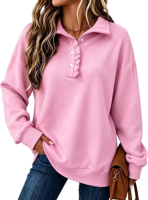 Generic Womens Mock Neck Sweatshirt Oversized Ruffle T001-pink X-Large – product photo 4 of 4
