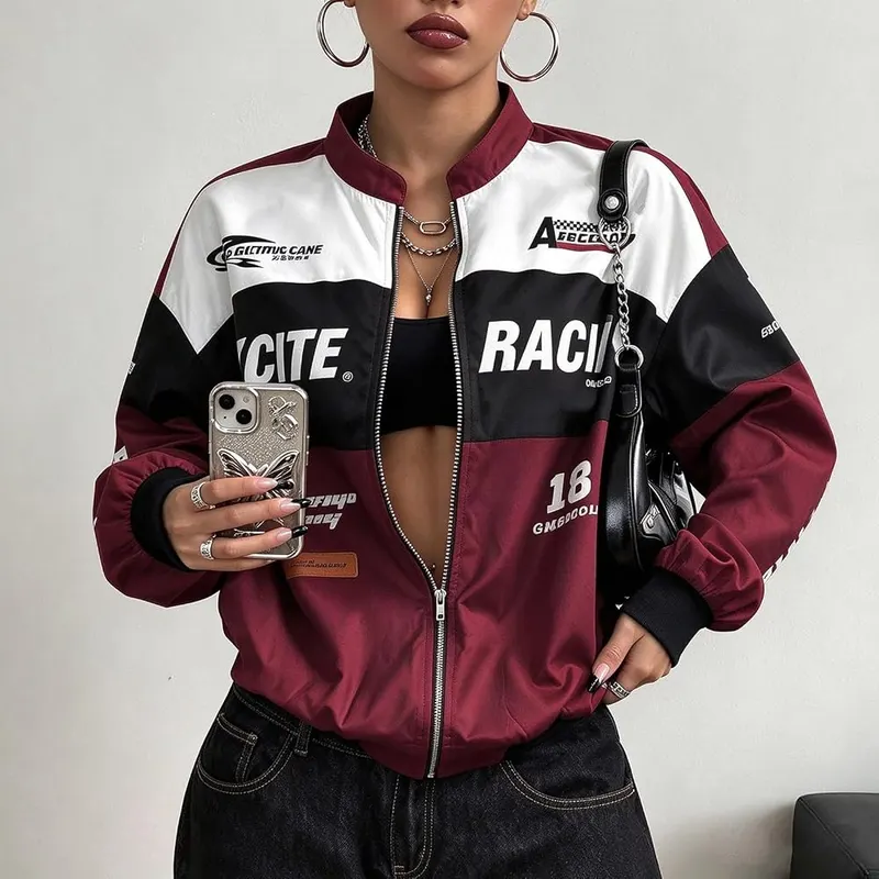 Womens Motorcycle Jacket Race Car Color Block – product photo 2 of 4