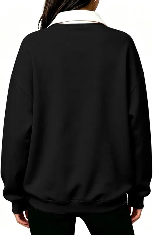 Womens Oversized Sweatshirt Fall Striped Henley Pullover – product photo 2 of 5