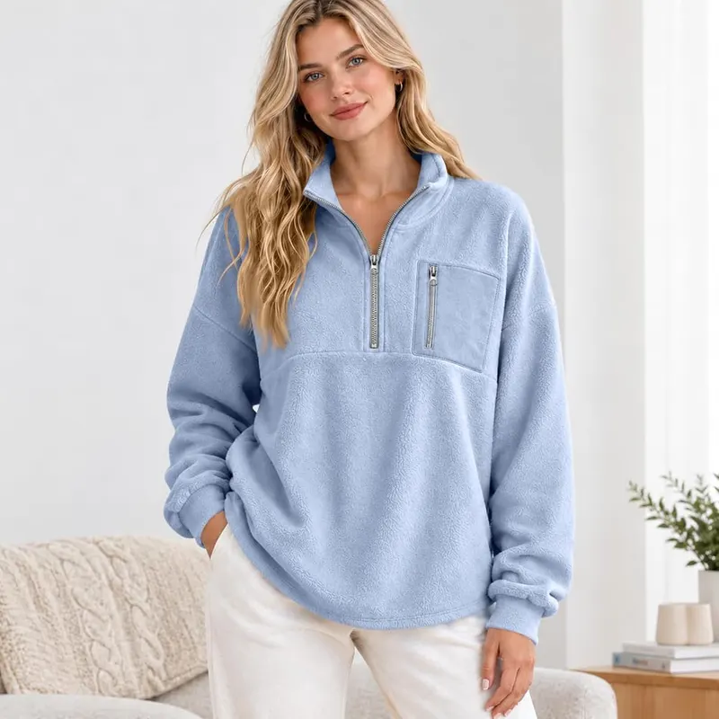 Womens Quarter Zip Fleece Pullover Winter Oversized Y2K – product photo 3 of 8