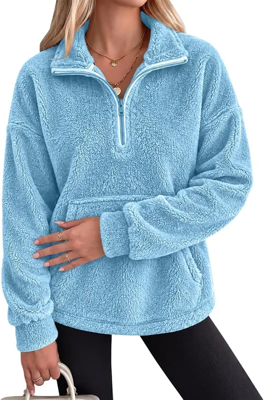 Numaller Womens Quarter Zip Pullover Collared Sherpa 2XL – product photo 2 of 9