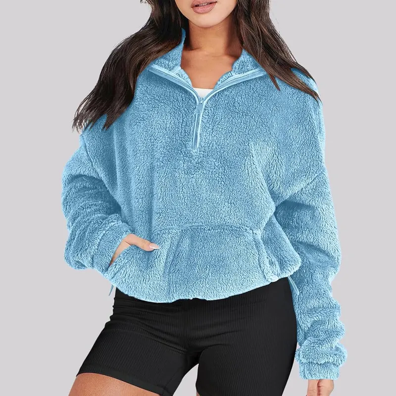Numaller Womens Quarter Zip Pullover Collared Sherpa 2XL – product photo 5 of 9