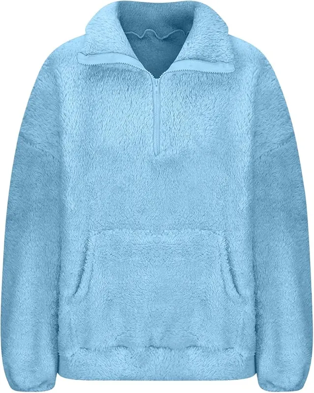 Numaller Womens Quarter Zip Pullover Collared Sherpa 2XL – product photo 8 of 9