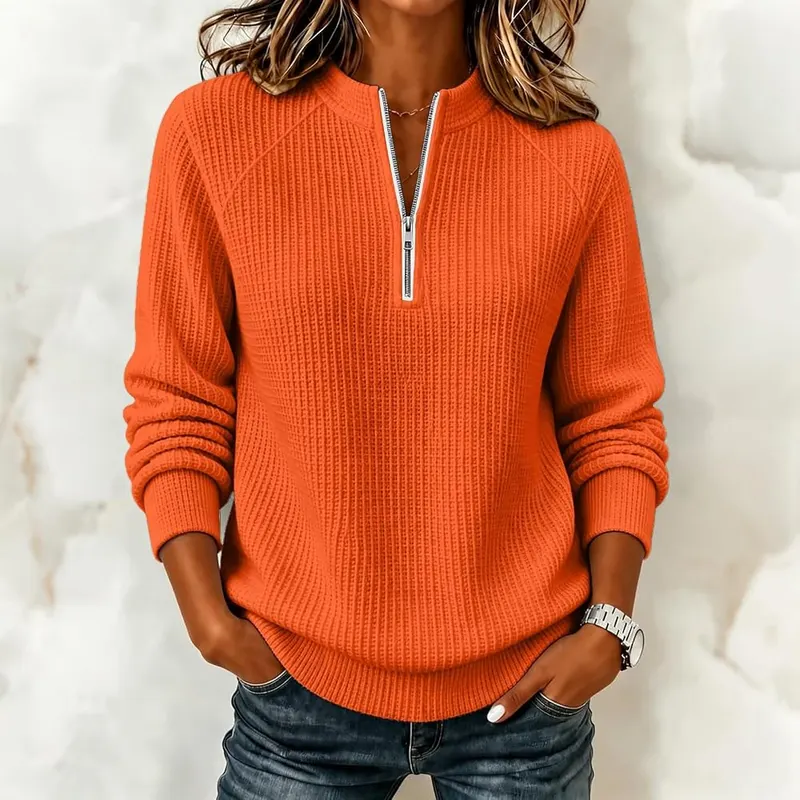 Womens Quarter Zip Pullover Waffle Knit Crewneck – product photo 2 of 4